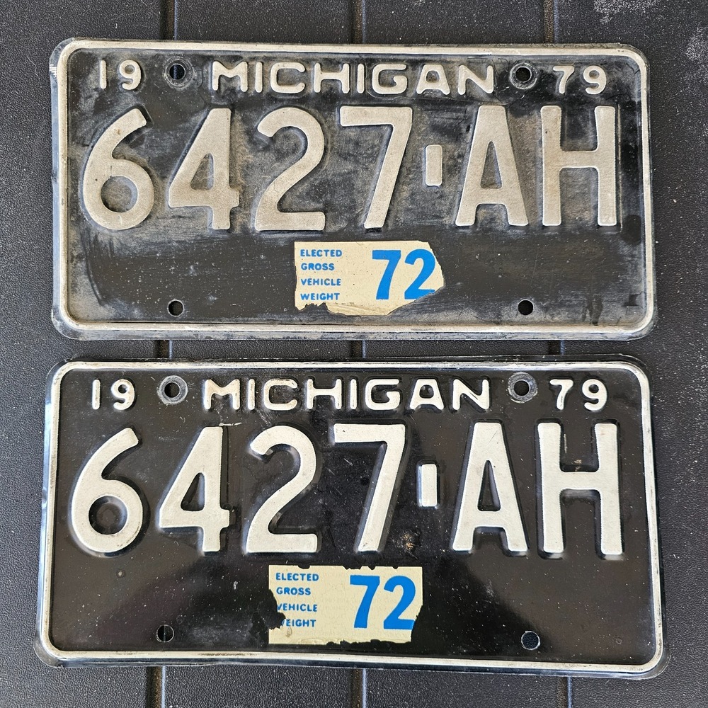 Vintage 1979‎ Michigan License Plates 6427 AH Matching Set